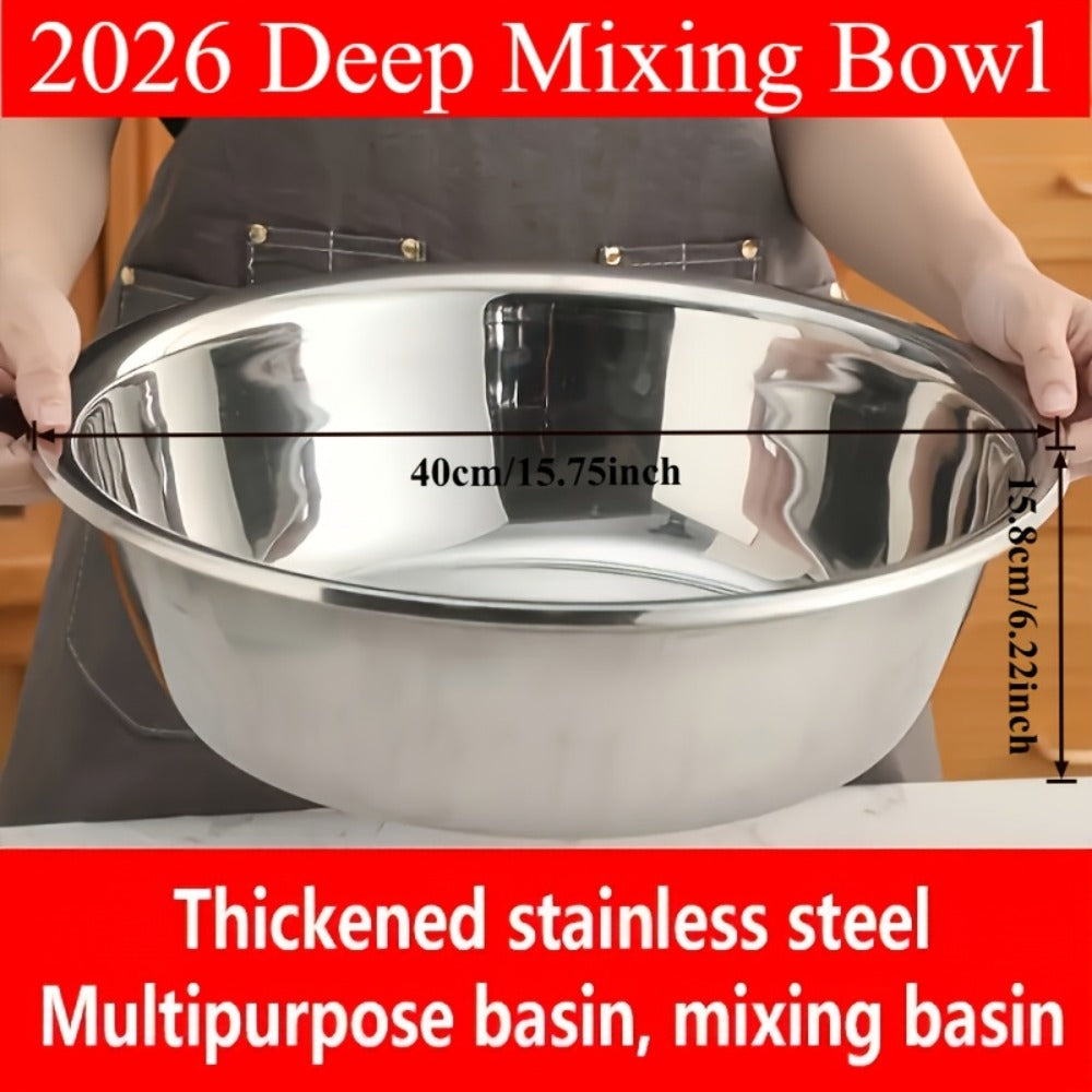 Large Stainless Steel Mixing Bowl | 304 Heavy-Duty Salad & Wash Basin, Hammer Finish, Non-Slip Base, Rounded Edges ¨C Kitchen, Laundry, Utility Sink, Commercial & Home Use