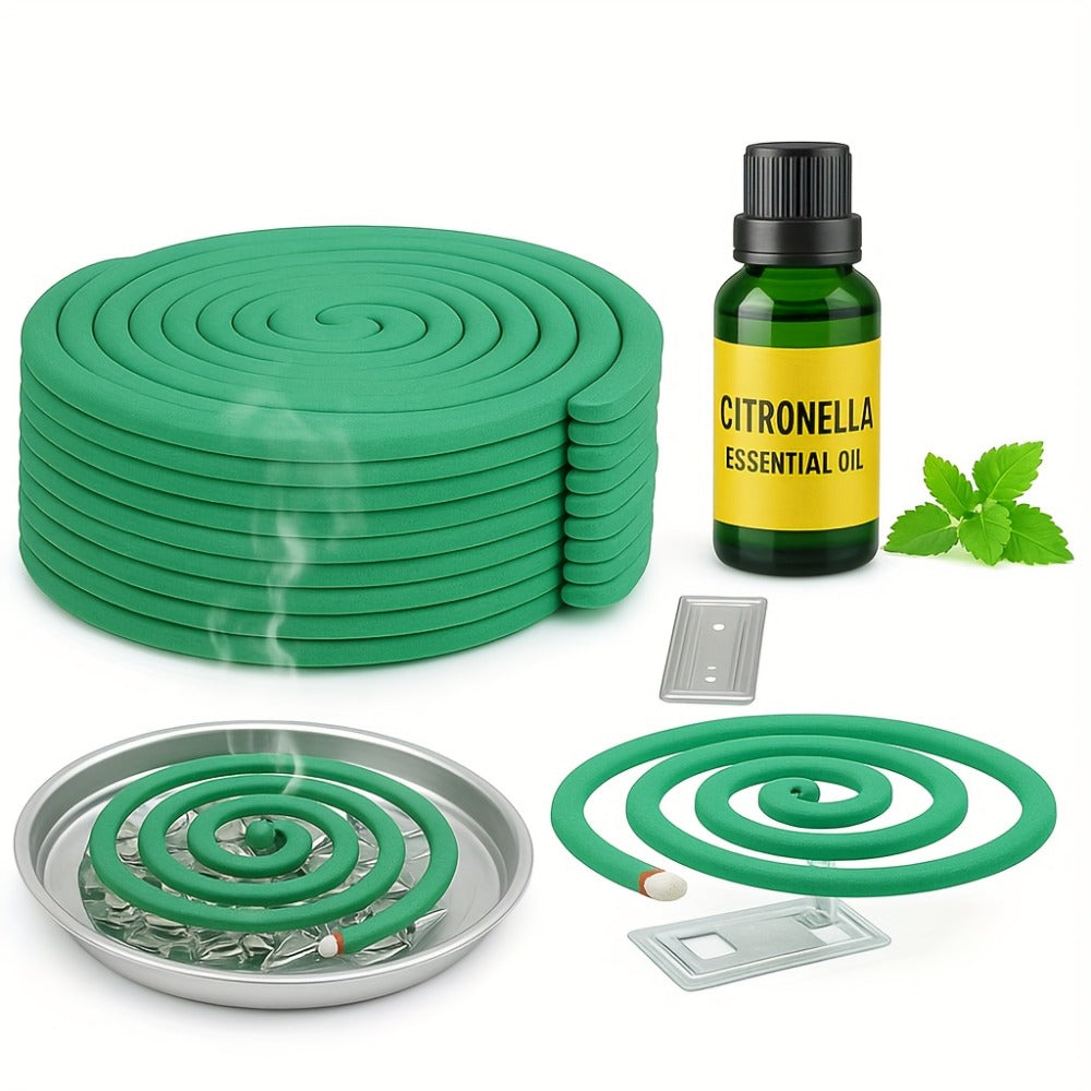 Lemongrass Spiral Incense Coils 10 Pack - Large Natural Long-Lasting Herbal Incense for Outdoor Patio, Camping, Garden, Meditation & Summer Evenings, Fresh Aromatherapy Scent