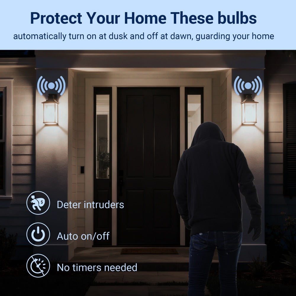 Dusk to Dawn Light Bulbs, A19 E26 Auto On Off Photocell Sensor LED Bulb 9W 60W Equivalent, 5000K Daylight / 2700K Soft White / 2000K Amber Bug Repelling, 800LM Non-Dimmable for Porch Garage Outdoor Indoor