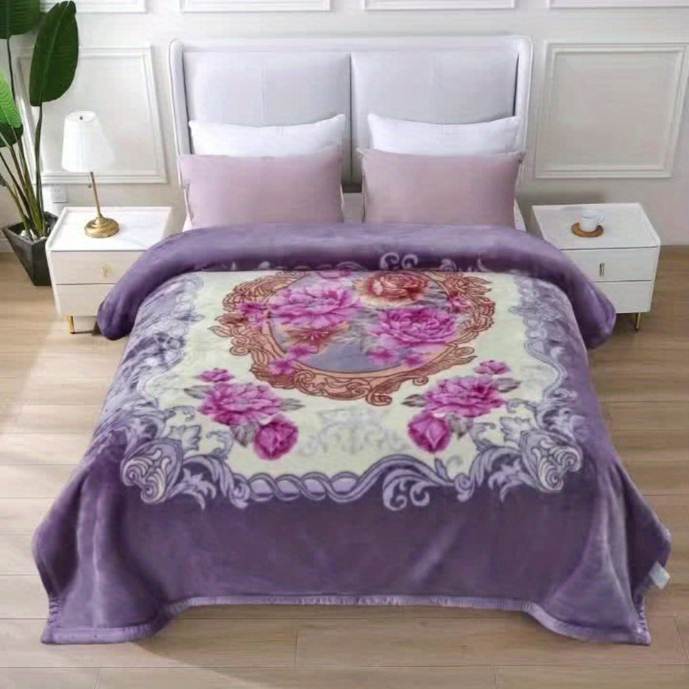 Reversible Plush Blanket 2-Ply 520GSM Milk Velvet - Soft Warm Queen King Size Blanket with Vibrant Animal & Floral Designs, All-Season Bed Couch Throw