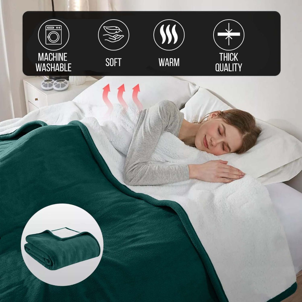 480GSM Sherpa Fleece Blanket ¨C Double-Sided Heavy Warm Throw for Couch, Bed & Travel, Reversible All Season, 13 Colors, 3 Sizes