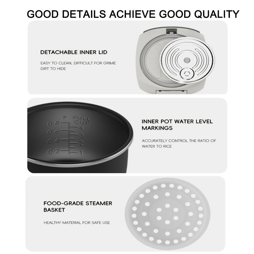 Rice Cooker 2L 4 Cups 10-in-1 Mini Multifunctional Compact Electric Rice Cooker for Rice Soup Stew Oatmeal Cake Steamed Vegetables Perfect for Small Kitchen Dorm Apartment
