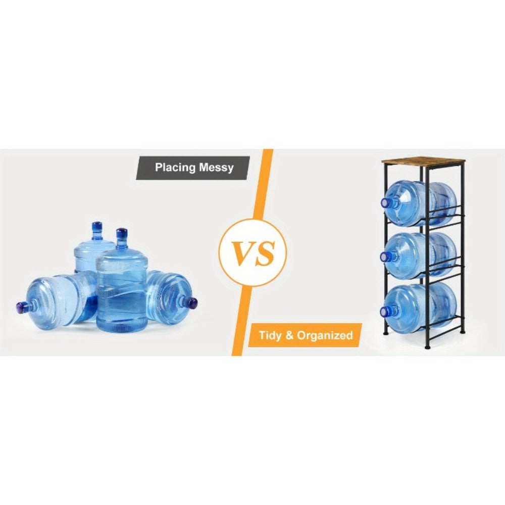 5-Gallon Water Jug Holder 3-Tier ¨C Heavy Duty Water Bottle Rack Organizer with Top Shelf & Adjustable Legs for Kitchen, Living Room & Office ¨C Particleboard & Steel Frame, White, Brown & Black