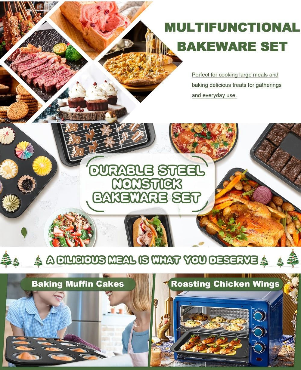 Baking Pan Set Nonstick Carbon Steel Cookie Sheets Roasting Pans Round Cake Muffin Pizza Bread Pans Kitchen Bakeware Set 4 11 23 46 Piece