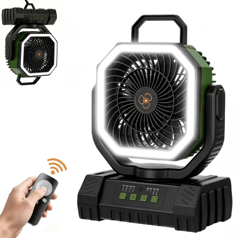 Camping Fan 20000mAh with LED Lantern and Remote Control, 4-Speed 90¡ã Oscillation 1-8H Timer, 59-Hour Battery Life Power Bank Fan with Hook for Tent, Hiking, Outdoor and Indoor Use