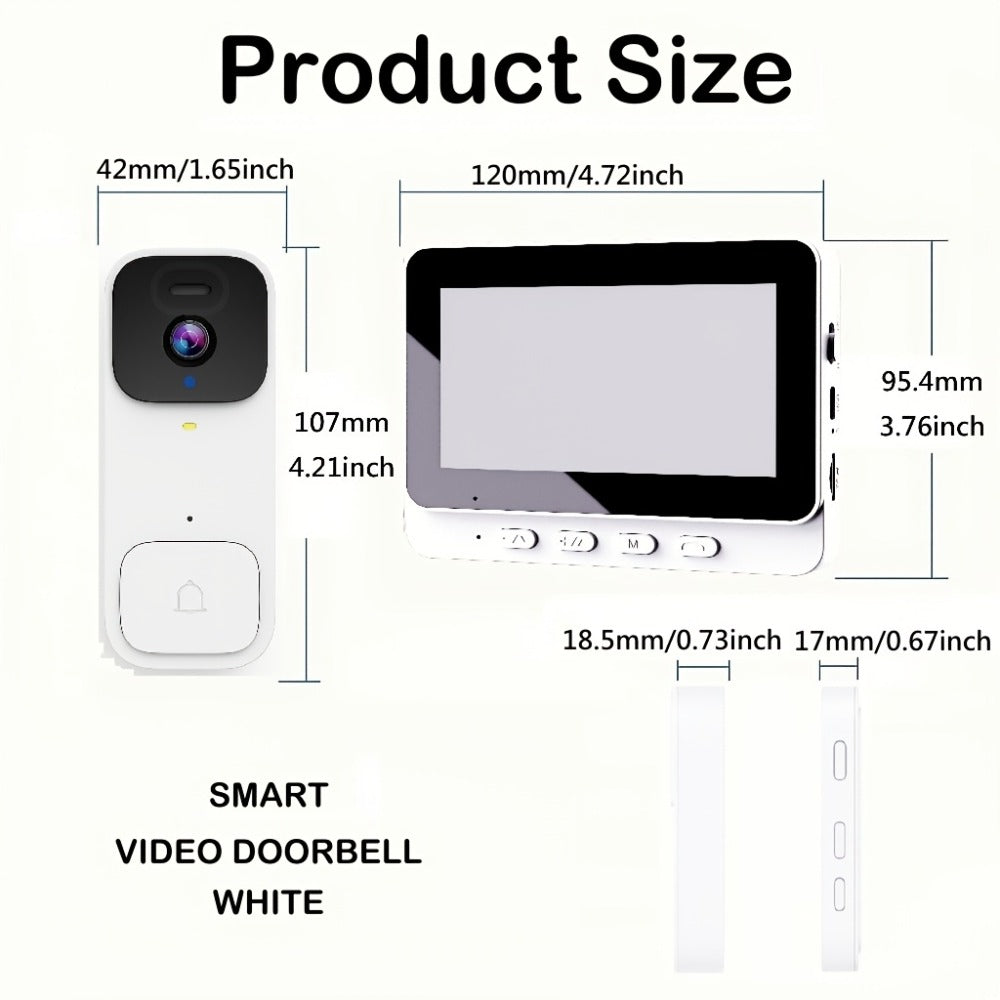 Smart Video Doorbell Wireless Touchscreen Display | Motion Detection 2-Way Audio Local Storage No Subscription | Easy No-Wire Install Home Security Doorbell Camera System