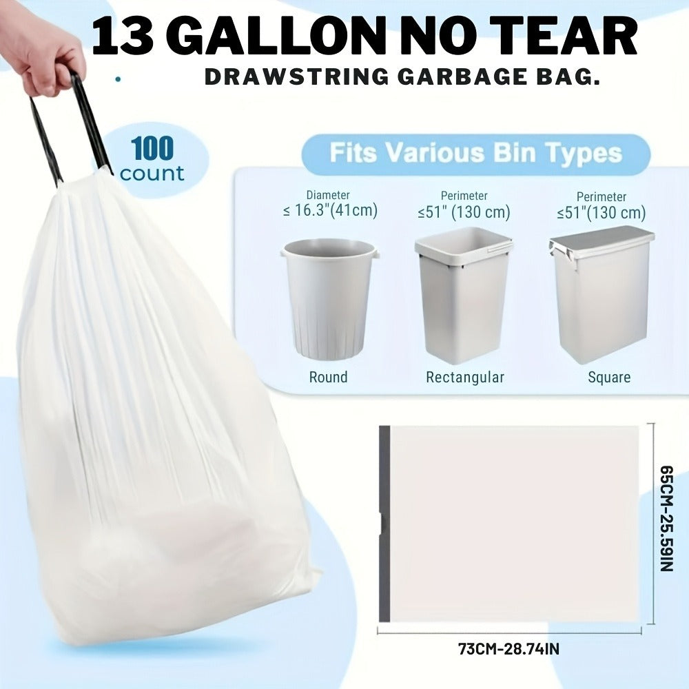 Heavy Duty Trash Bags 13 Gallon 100 Count, 1 Mil Extra Thick Drawstring Garbage Bags, Leak-Proof Tear-Resistant Kitchen Trash Can Liners for Restaurants, Offices & High-Traffic Areas, Commercial Grade