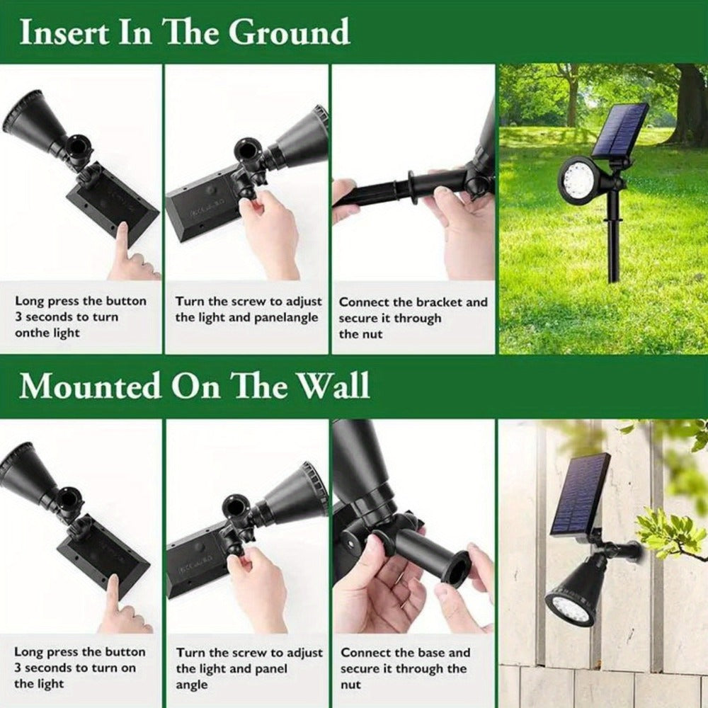 Solar Landscape Lights 2-in-1 Wall & Ground ¨C Independent Adjustable Solar Panel Auto On/Off | 8 Color Modes Outdoor Solar Spotlight for Garden, Driveway, Sidewalk & Pool Area | IP44 Waterproof