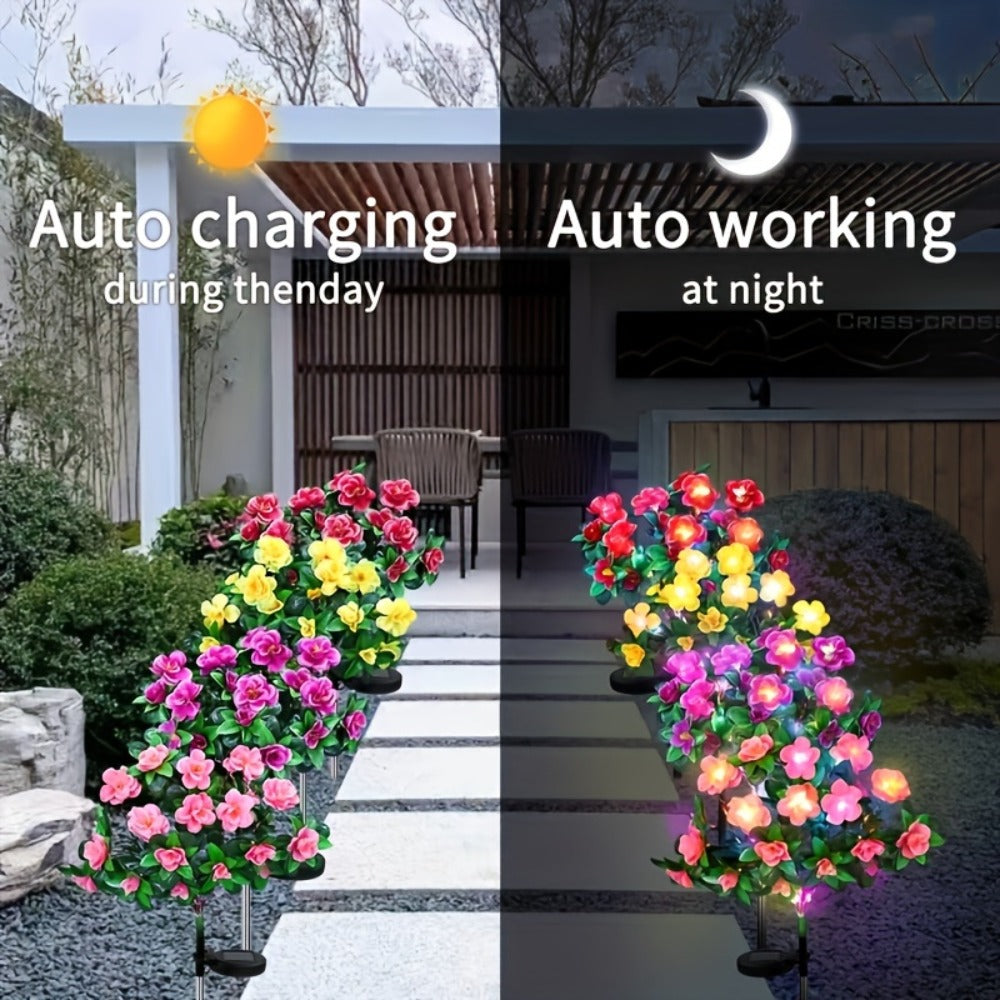 Solar Flower Lights Outdoor IP65 Waterproof Simulation Azalea Garden Decor Light 42 LED Solar Powered Decorative Stake Light for Garden Patio Yard Rose Red Yellow Pink Purple Colorful