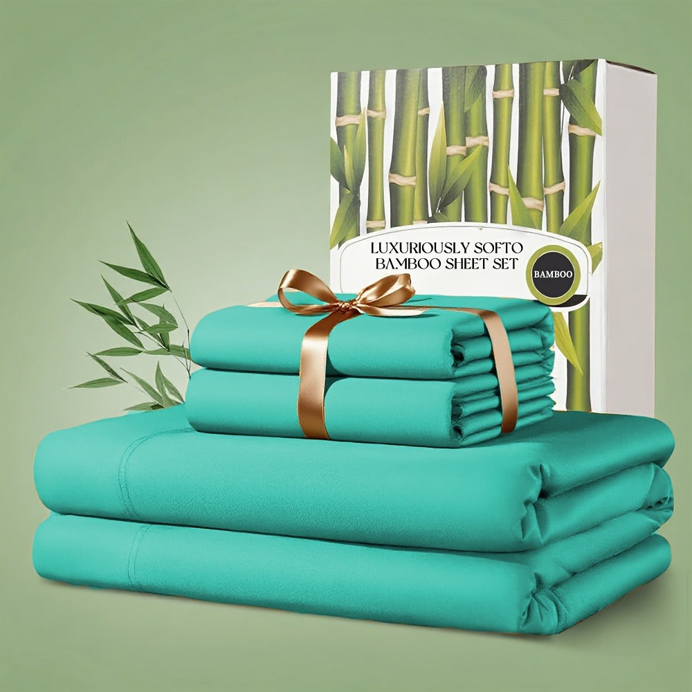 Bamboo Bed Sheet Set 4pcs 2200TC Deep Pocket Cooling Fitted Sheets ¨C Ultra Soft, Breathable, Shrink & Wrinkle Resistant