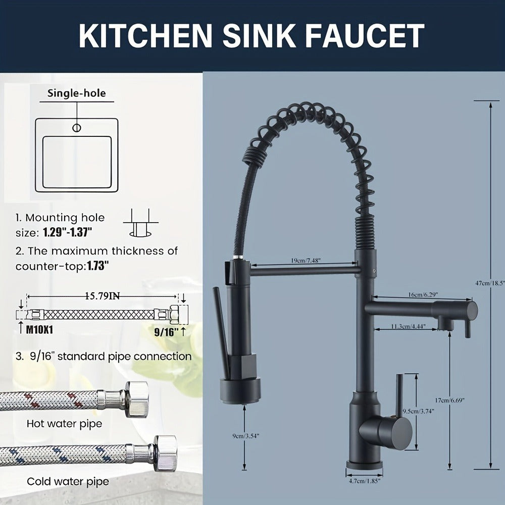 Kitchen Faucet with Pull Down Sprayer Single Handle Single Hole High Arc Spring Commercial Sink Faucet ¨C 360¡ã Swivel Splash-Proof Nozzle, Matte Black Chrome Brushed Nickel, Modern Monobloc Mixer Tap