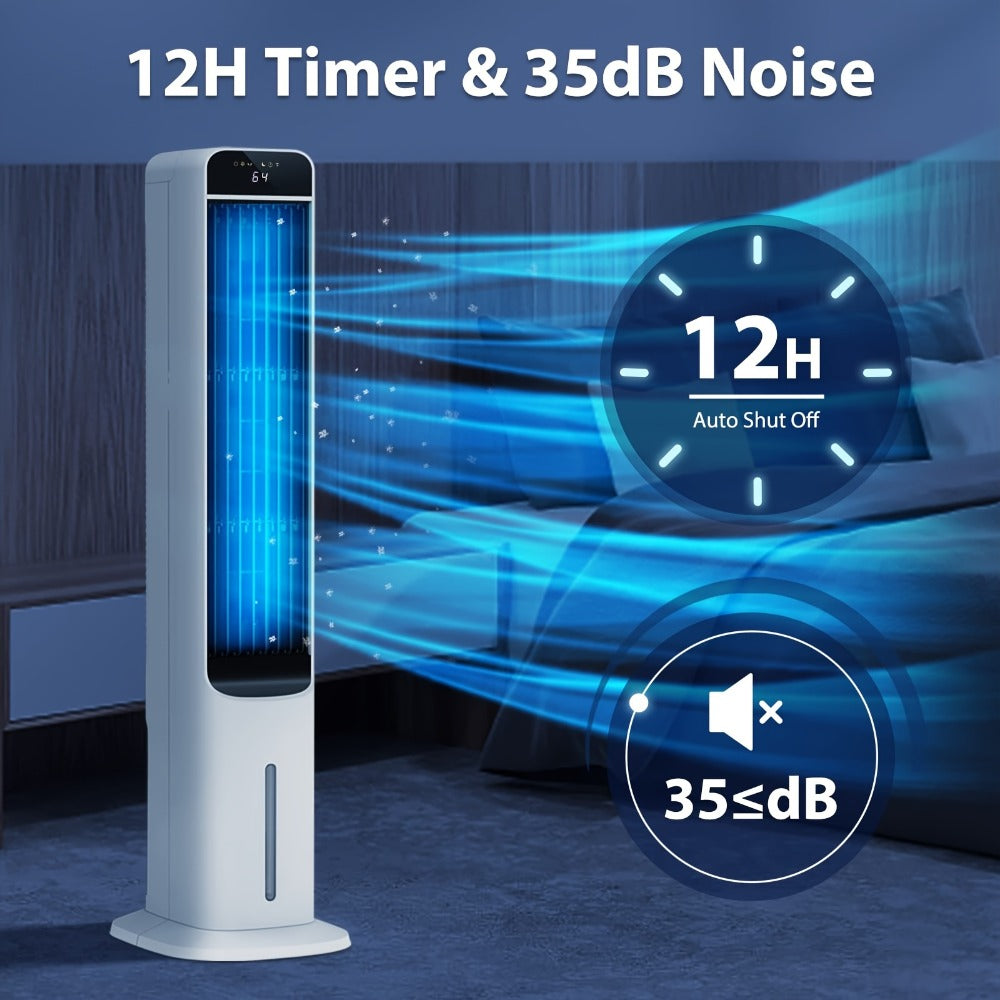 Evaporative Air Cooler Portable 1.32 Gal, 3-in-1 Swamp Cooler Fan Humidifier with Ice Cooling, 4 Ice Packs, 70¡ã Oscillation & Low Noise, Bladeless Tower Fan Air Conditioner for Bedroom Kitchen Office