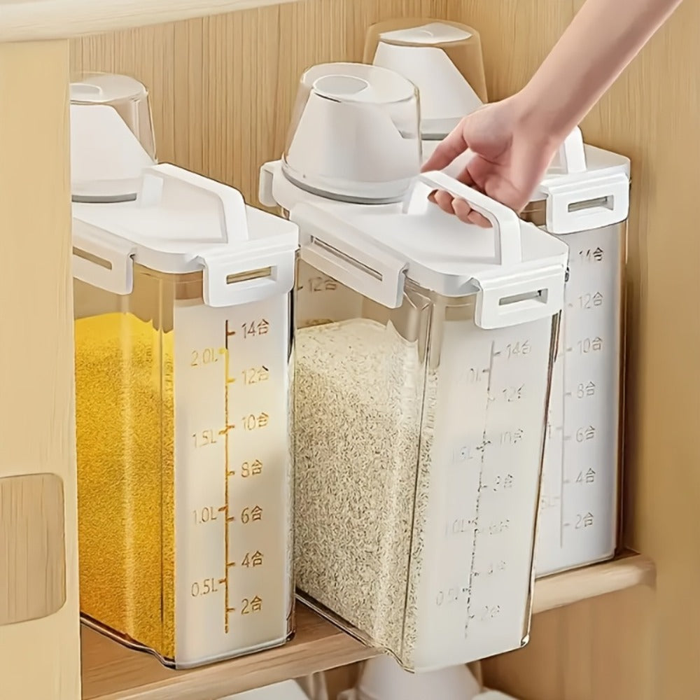 Airtight Grain Storage Containers 4pcs ¨C Transparent Plastic Food Storage Box with Flip Top Lid & Pouring Port for Rice Flour Dry Goods