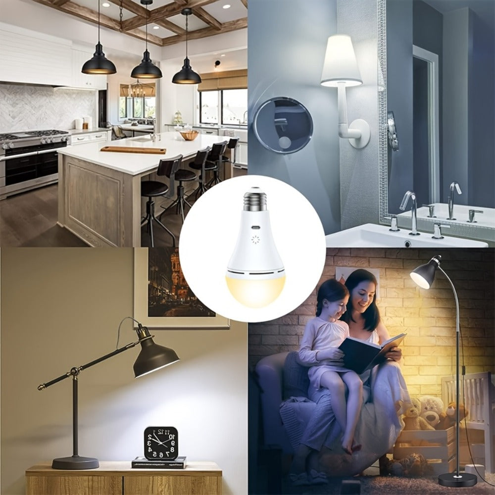 USB Rechargeable Light Bulbs 2-Pack with Remote Control Dimmable Timer 3 Color Temperatures E26 9W 350LM 2000mAh Emergency LED Bulb with Hook for Camping