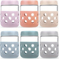Glass Airtight Jars 6 Pack 16oz - Moisture Proof Food Storage Containers with Screw Top Lids and Silicone Sleeves for Tea Grains Nuts Snacks and Yogurt, Clear Round Glass Canisters for Kitchen Pantry Counter Organization