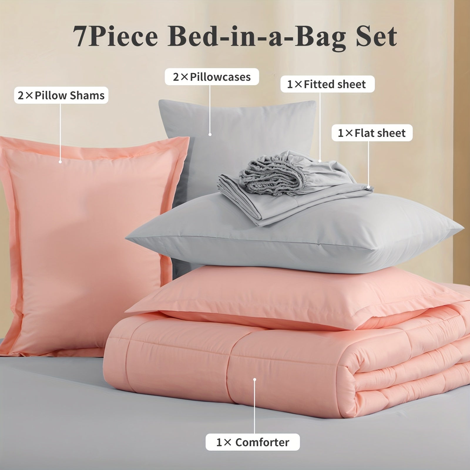 7 Piece Comforter Set Luxury Soft Fluffy Bedding All Season Bed in a Bag with Comforter Fitted Sheet Flat Sheet Pillowcases Hypoallergenic Breathable Easy Care Queen King Twin XL Full
