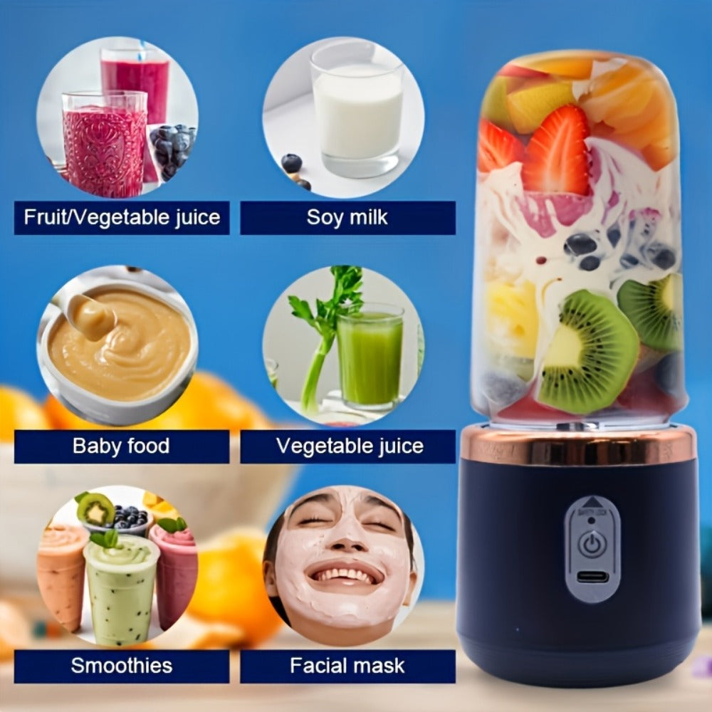 Portable Double Cup Blender & Juicer 2 Sets USB Rechargeable - 1500mAh Personal Mixer with Cups & Motor Base for Smoothies, Milkshakes & Drinks, Travel Blender Gift, Purple Blue Pink White