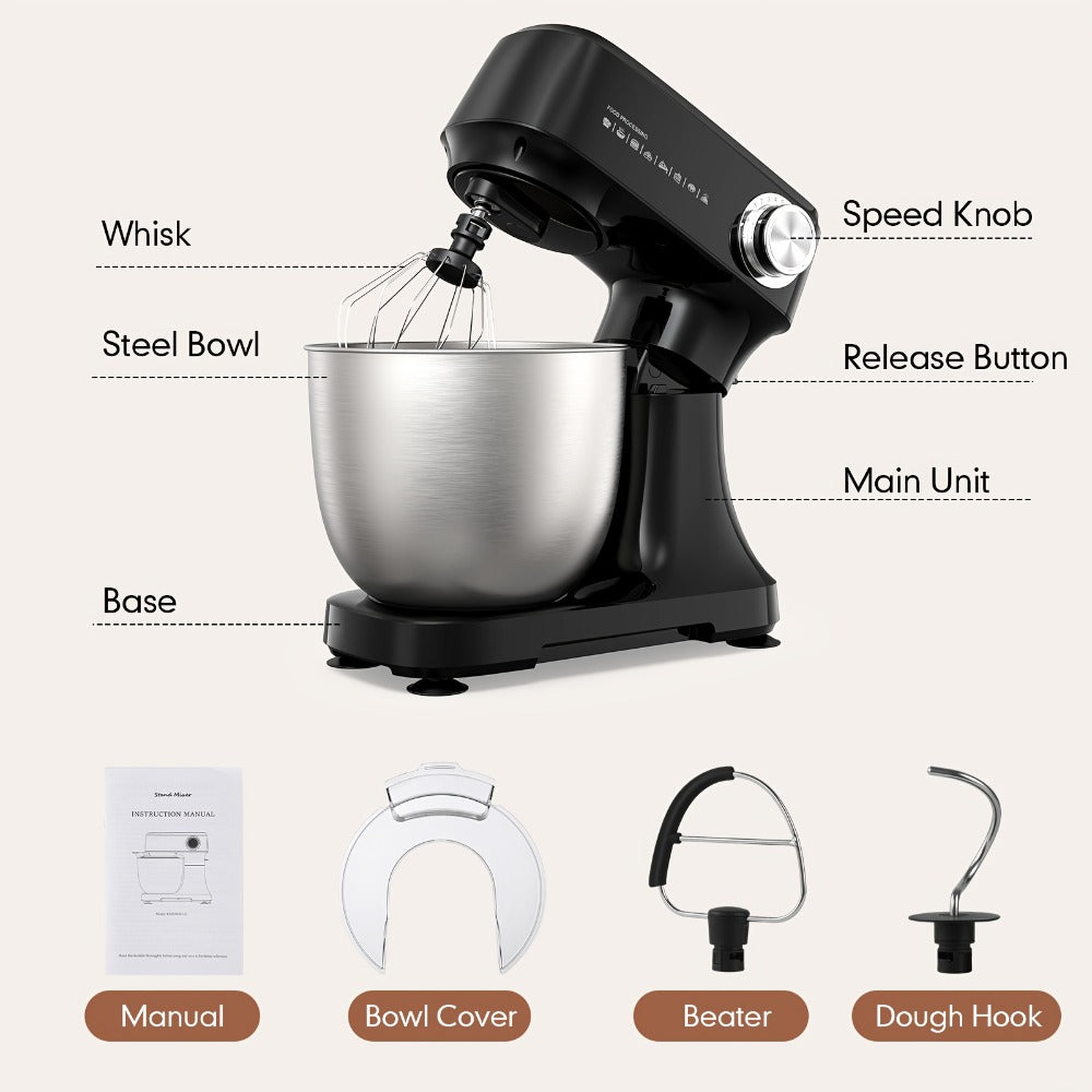 Electric Food Mixer 4.8 Qt 12-Speed Portable Lightweight Stand Mixer for Daily Baking with Egg Whisk Dough Hook Flat Beater Kitchen Tilt-Head Mixer