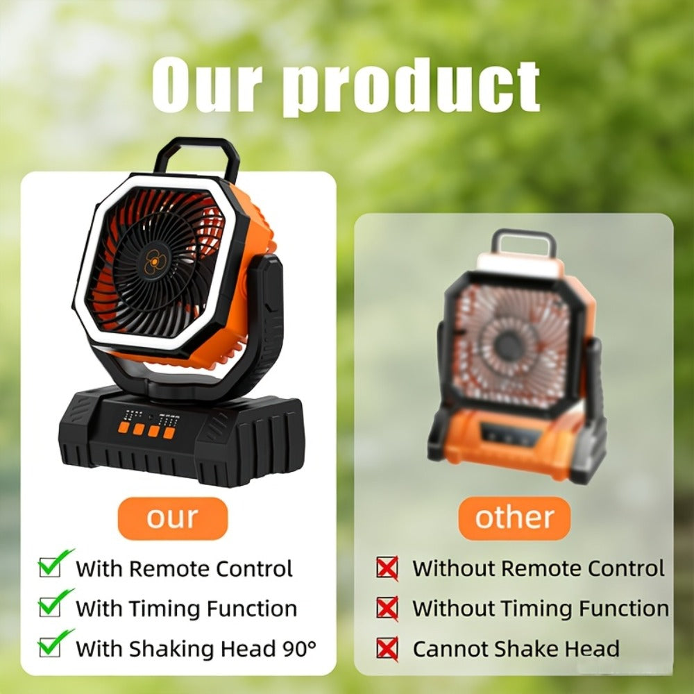 Camping Fan 20000mAh with LED Lantern and Remote Control, 4-Speed 90¡ã Oscillation 1-8H Timer, 59-Hour Battery Life Power Bank Fan with Hook for Tent, Hiking, Outdoor and Indoor Use
