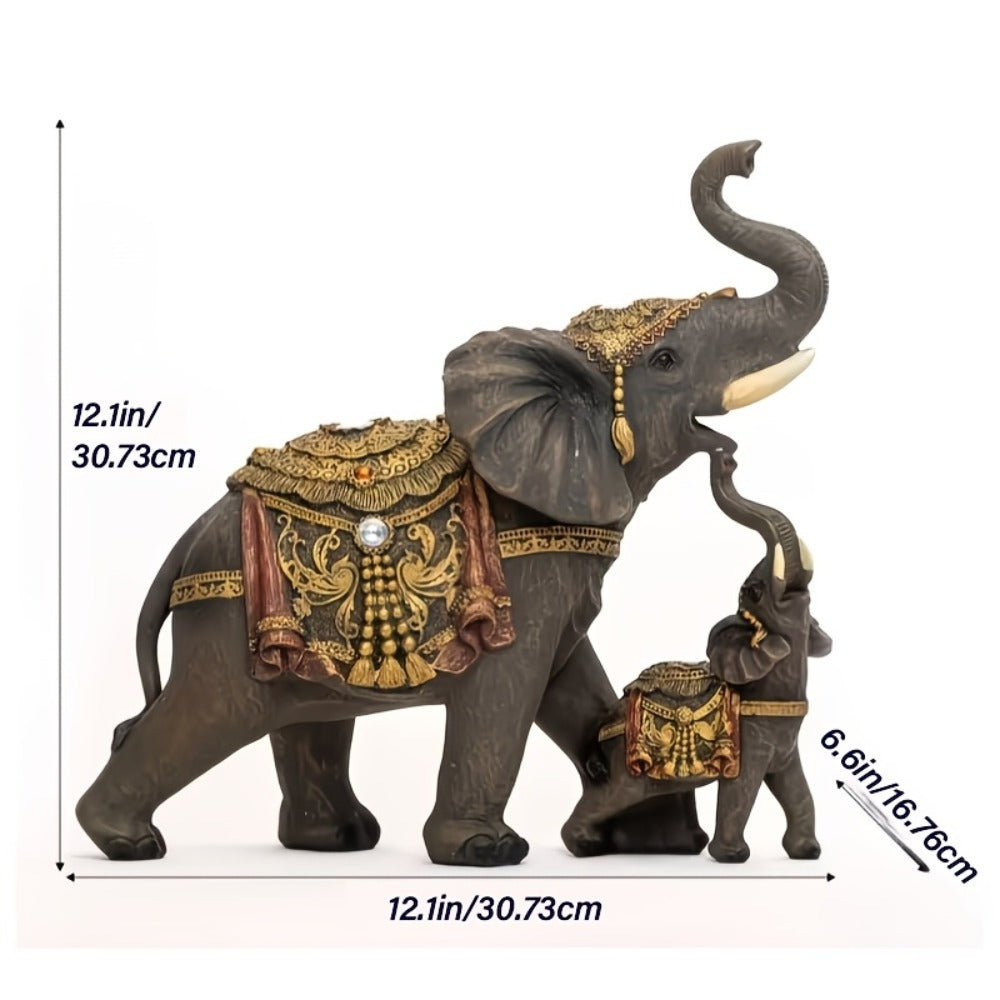 Elephant Statue Figurine for Home Decor ¨C Mama & Baby Elephant Trunk Up Lucky Sculpture 12 Inch Polyresin Good Luck Ornament for Living Room Office Desk Bedroom Housewarming Birthday Christmas Gift for Women