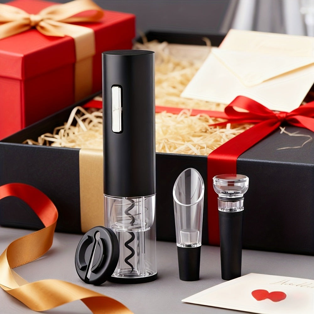 Electric Wine Opener Set 4-in-1 Rechargeable - USB-C Automatic Corkscrew with Blue LED, Vacuum Stopper, Wine Pourer & Foil Cutter - Complete Wine Accessories Gift Set for Home Bar, Parties & Weddings