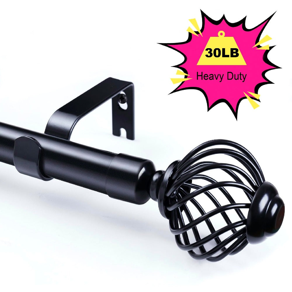 Black Adjustable Curtain Rod Heavy Duty Farmhouse Decorative Drapery Rod for Bedroom Living Room Kitchen Patio 4 Sizes Easy Install