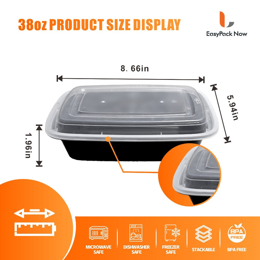 Meal Prep Containers with Lids 50 Pack BPA Free ¨C 32oz & 38oz Stackable Disposable Plastic Food Storage Containers, Microwave Dishwasher Freezer Safe | Restaurant, Catering, Home Kitchen & Lunch Boxes