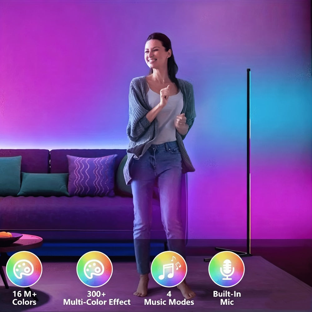 RGB Smart Floor Lamp 56 Inch ¨C 16 Million DIY Color Changing with App & Remote Control, Music Sync, 4 Modes, USB Powered for Game Room, Christmas & Halloween Decor (1, 2 or 4 Pack)