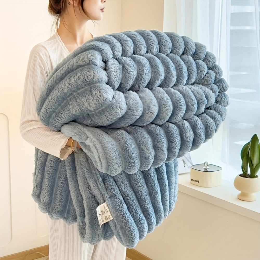 Reversible Faux Rabbit Hair Blanket ¨C Thickened Soft Thermal Throw for Bed, Nap, Office & Camping, All Season, 4 Colors, 5 Sizes