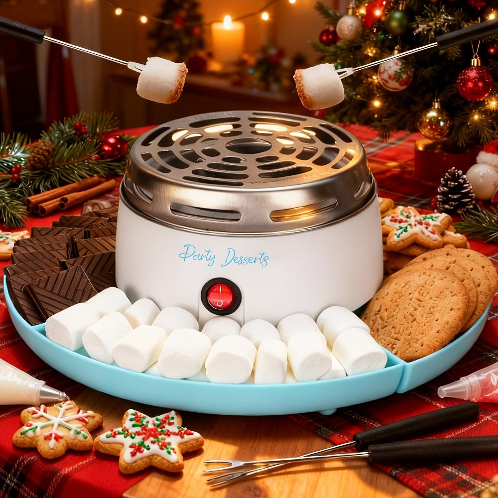 Electric S'mores Maker Indoor Tabletop Marshmallow Roaster Station with 4 Compartment Trays & 4 Roasting Forks ¨C S'mores Kit for Family Fun Party Dessert Night Kids Adults Home Entertaining