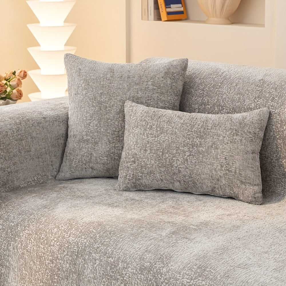 Chenille Sofa Cover with Fringe 300GSM - Super Soft Pet Friendly Solid Couch Slipcover for Single 2 4 Seater Living Room Decoration, 4 Colors