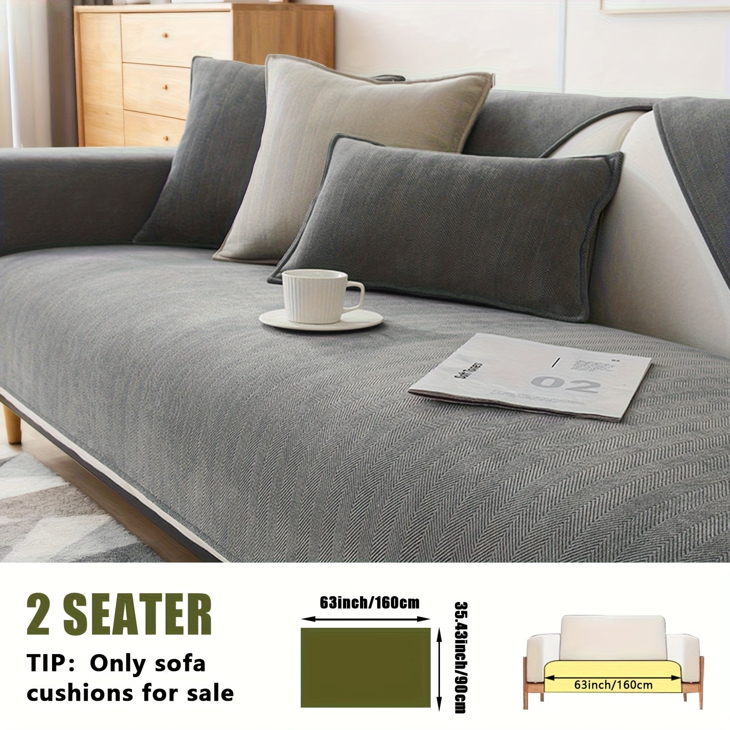 Chenille Ribbed Sofa Cover - Pet Friendly Non-Slip Machine Washable Soft Stretch Slipcover for 1-4 Seater Sectional Sofa Living Room Bedroom Office, 9 Colors