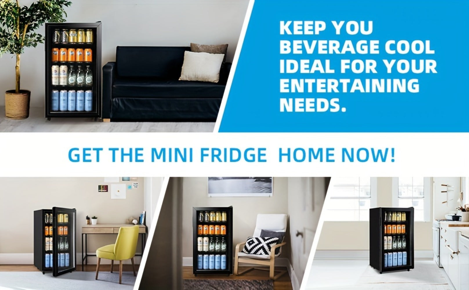 Beverage Refrigerator with Glass Door ¨C Mini Fridge 2.0/3.5/4.0 Cu Ft, LED Lights, Adjustable Shelves, R600a Cooling for Beer, Wine & Drinks, Home, Office & Bar