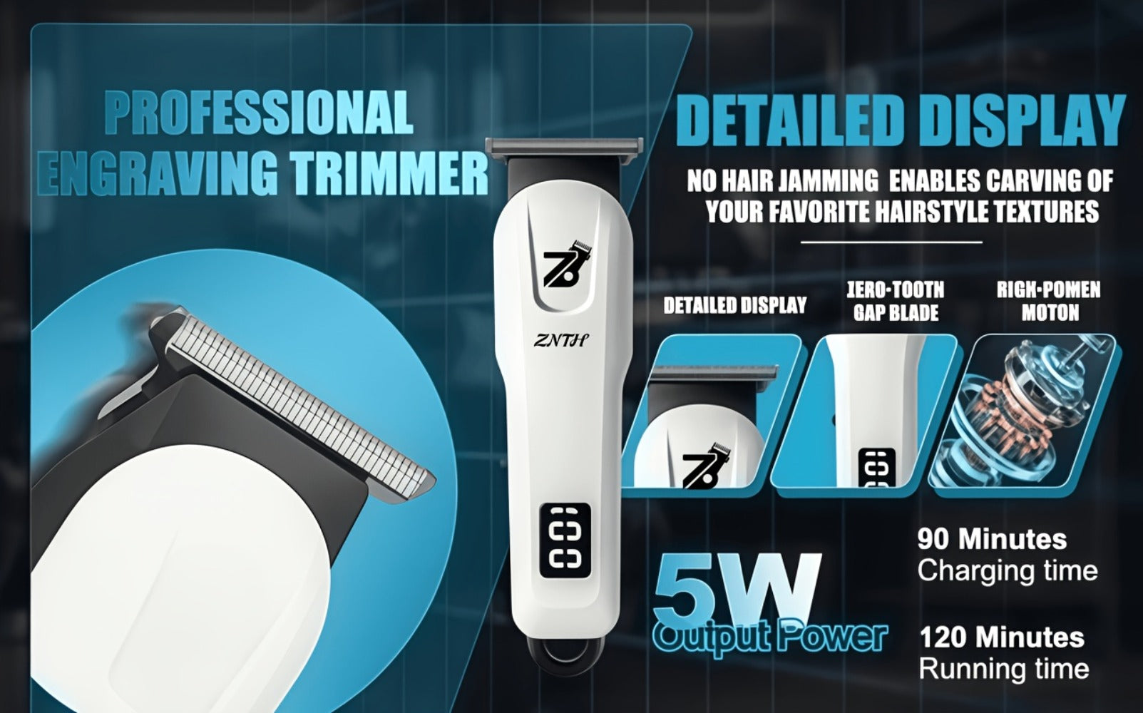 Professional Hair Clipper Kit 9-in-1 Trimmer for Haircut Bald Head Shaving LCD Display USB Fast Charge Long Battery Stainless Steel Blade 4 Guide Combs for Home Barbershop