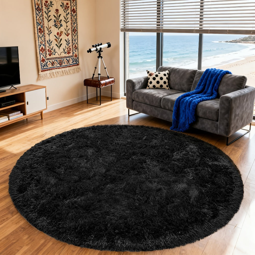Round Area Rug Soft Shaggy Plush Circle Rug Non-Slip Indoor Floor Mat for Living Room Bedroom Dorm Tie Dye Rainbow Multi-Color Multi-Size