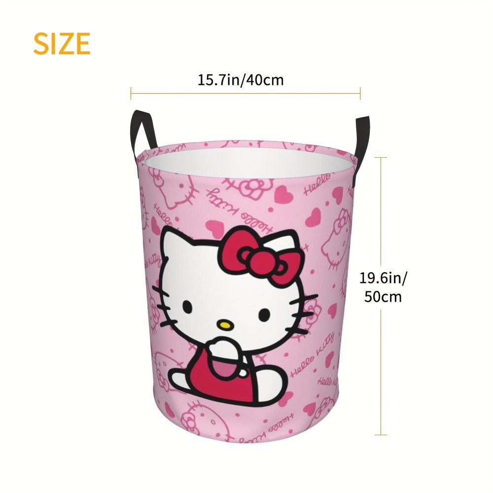 Hello Kitty Collapsible Laundry Basket with Handle - Sanrio Oxford Cloth Foldable Hamper, Portable Storage Bin for Bedroom Bathroom Dorm, Cute Kawaii Laundry Hamper for Girls