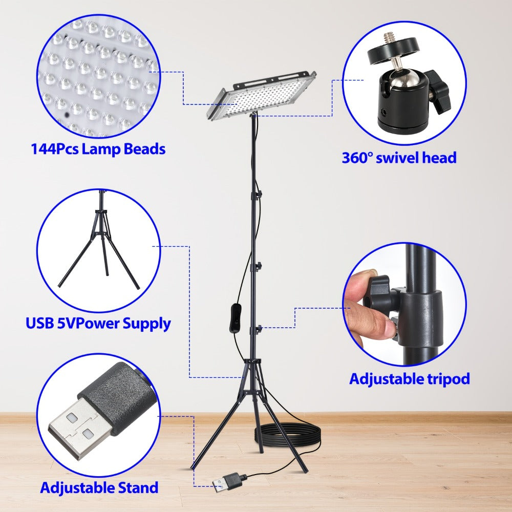 LED Work Light USB Powered 6000K Super Bright ¨C Adjustable Height & Angle Bracket Lamp for Construction Site, Workshop, Office, Barn & Market ¨C 50, 96 or 144 LEDs DC 5V Portable Job Site Light