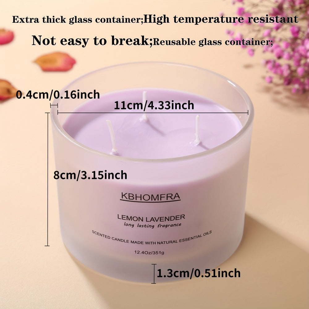 Scented Candles 3-Wick Large Soy Wax Candle 12.4oz - 70 Hour Burn Time, Natural Soy Blend & Beeswax, Luxury Gift Box, 6 Scents: Vanilla Coconut, Lemon Lavender, Jasmine, Citrus Sage, Pink Sands, Gardenia