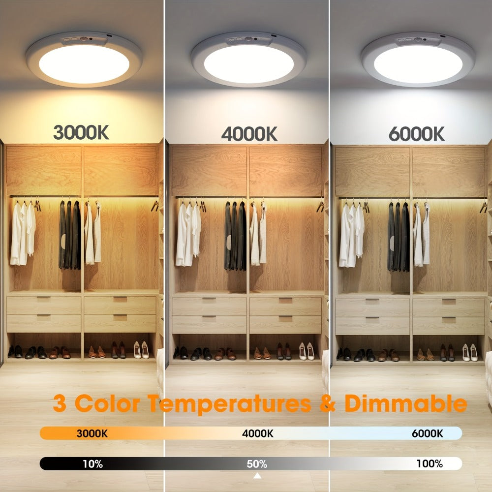 Rechargeable Ceiling Light No Wiring ¨C Battery Operated LED Ceiling Light with Remote Control, Motion Sensor, Dimmable & Timer, Wireless Overhead Light for Bathroom Pantry Hallway Closet Porch Garage