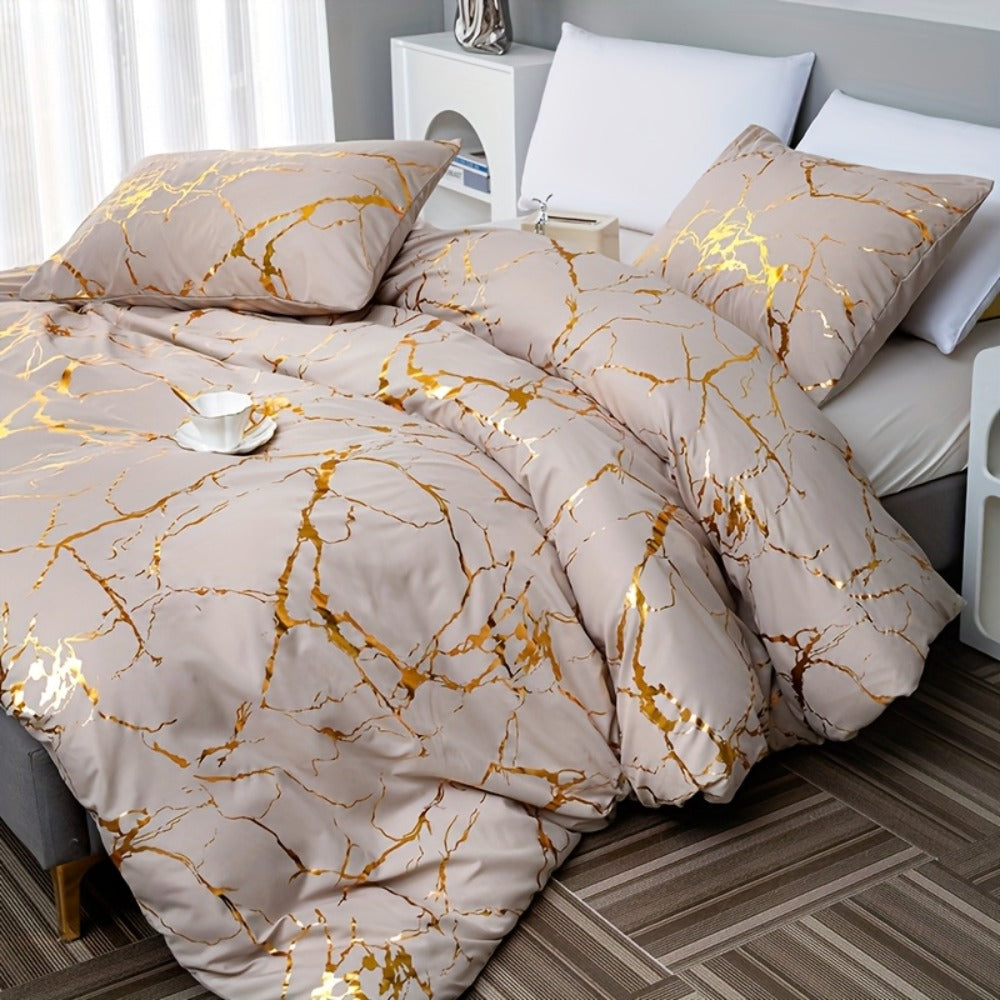 Duvet Cover Set 3 Piece Soft Bronzing Texture Bedding Set with Duvet Cover and 2 Pillowcases for Home Dormitory All Season Twin Full Queen King