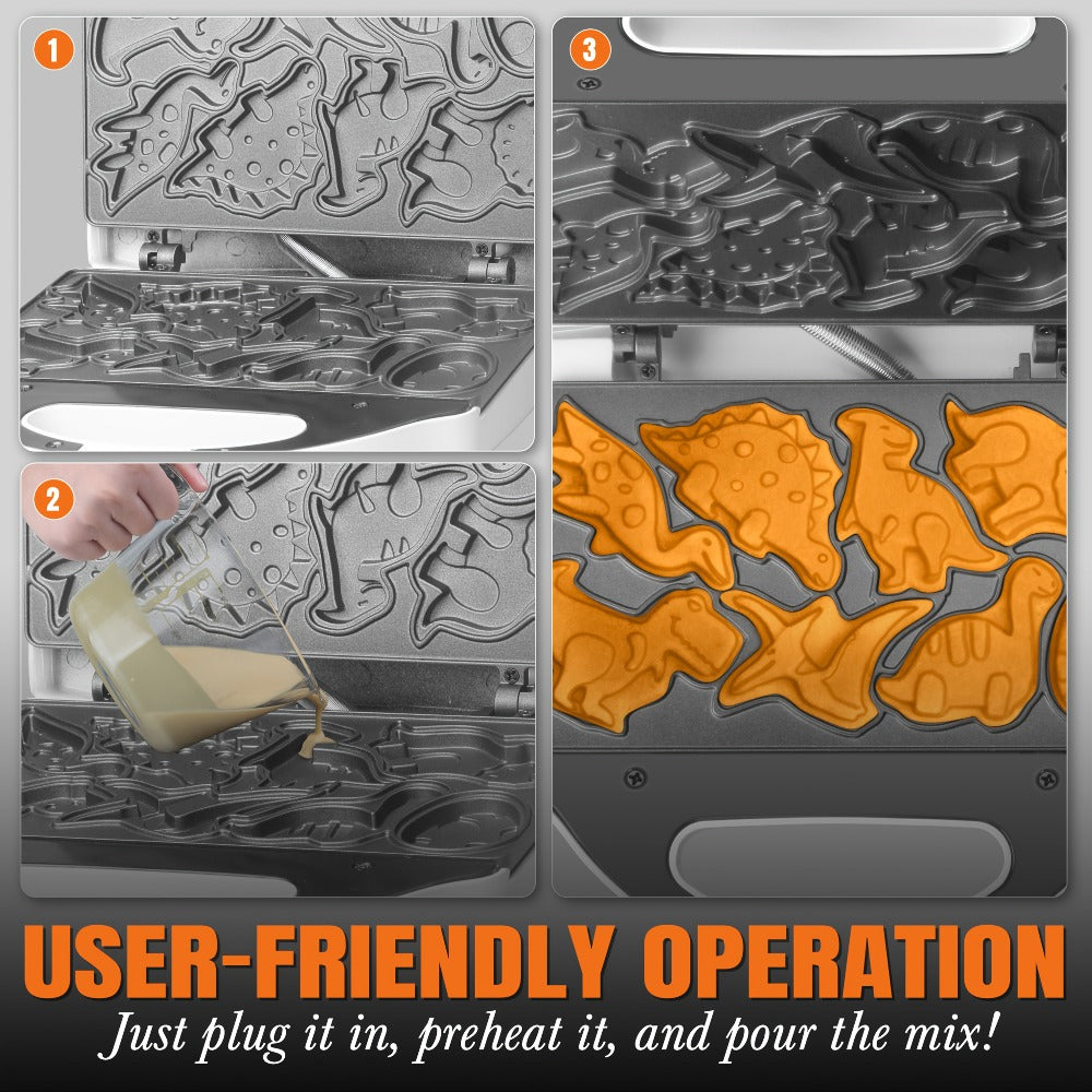 Dinosaur Waffle Maker Electric ¨C 8 Dino Shapes Non-Stick Pancake Maker for Kids | Also Available in Car & Monster Designs