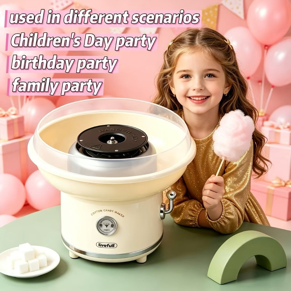 Cotton Candy Machine for Home & Commercial Use ¨C Desktop Tabletop Floss Maker, Food-Grade Anti-Scald Design, Makes Colorful Fancy Spun Sugar, Includes Colored Sugar & Rolling Sticks