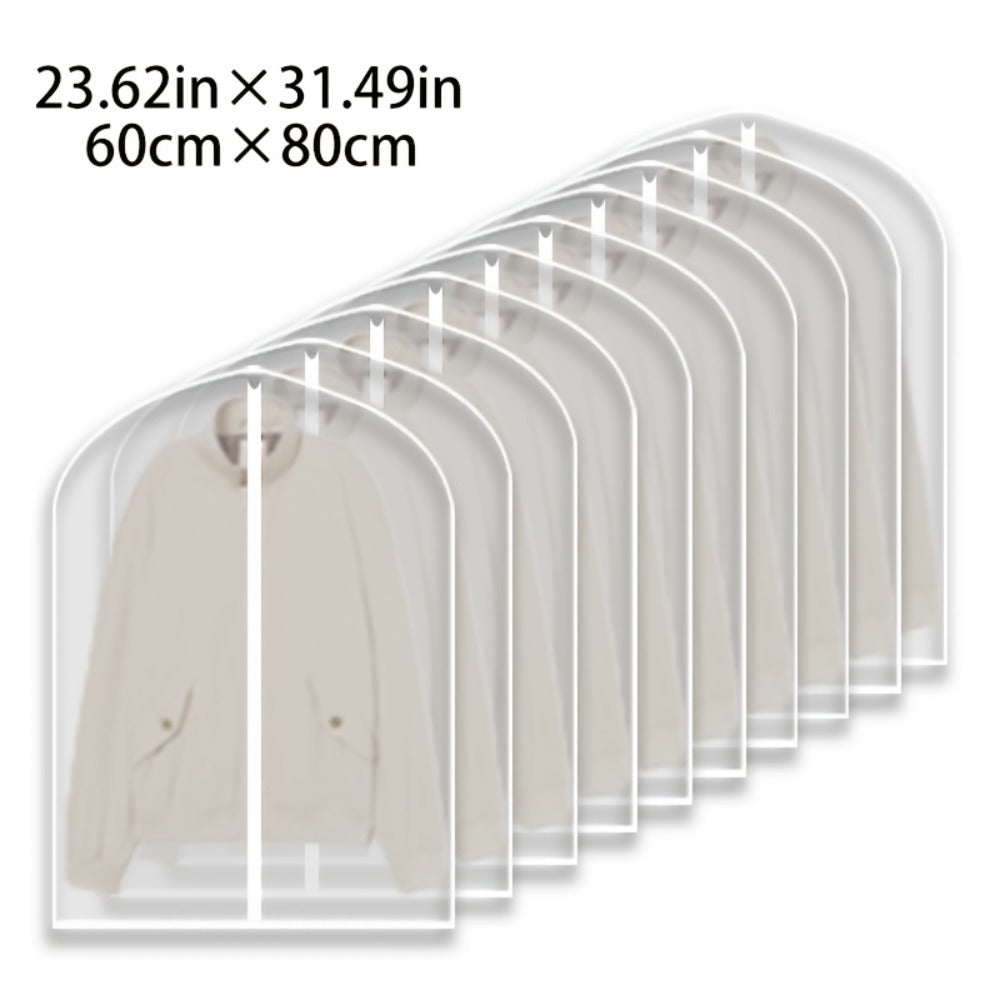 Garment Bags 10 Pack Waterproof Transparent ¨C Hanging Clothes Storage Bags with Full Zipper for Wardrobe, Travel & Closet Organization ¨C Dustproof Clear Clothing Bags in M / L / XL / XXL