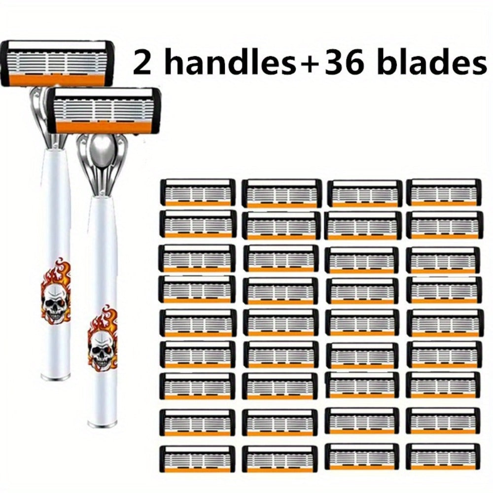 Men's Safety Razor with Replacement Blades - Anti-Slip Stainless Steel Handle Shaver for Beard & Sideburns, Classic Style Wet Shaving Razor, Multiple Blade Bundle Options