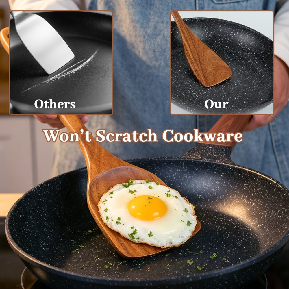 Wooden Kitchen Utensils Set 3/5/7Pcs ¨C Natural Wood Spoons, Spurtle, Ladle & Wok Spatulas for Non-Stick Pans | Heat Resistant, Ergonomic Handle, Easy to Clean