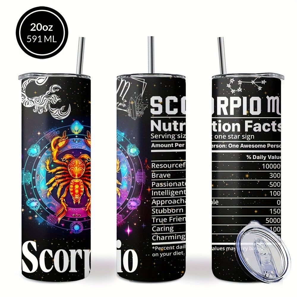 Zodiac Tumbler 20oz Stainless Steel Insulated Travel Cup with Lid & Straw Horoscope Coffee Mug All 12 Signs Hot Cold Drinks Gift Birthday Halloween Christmas