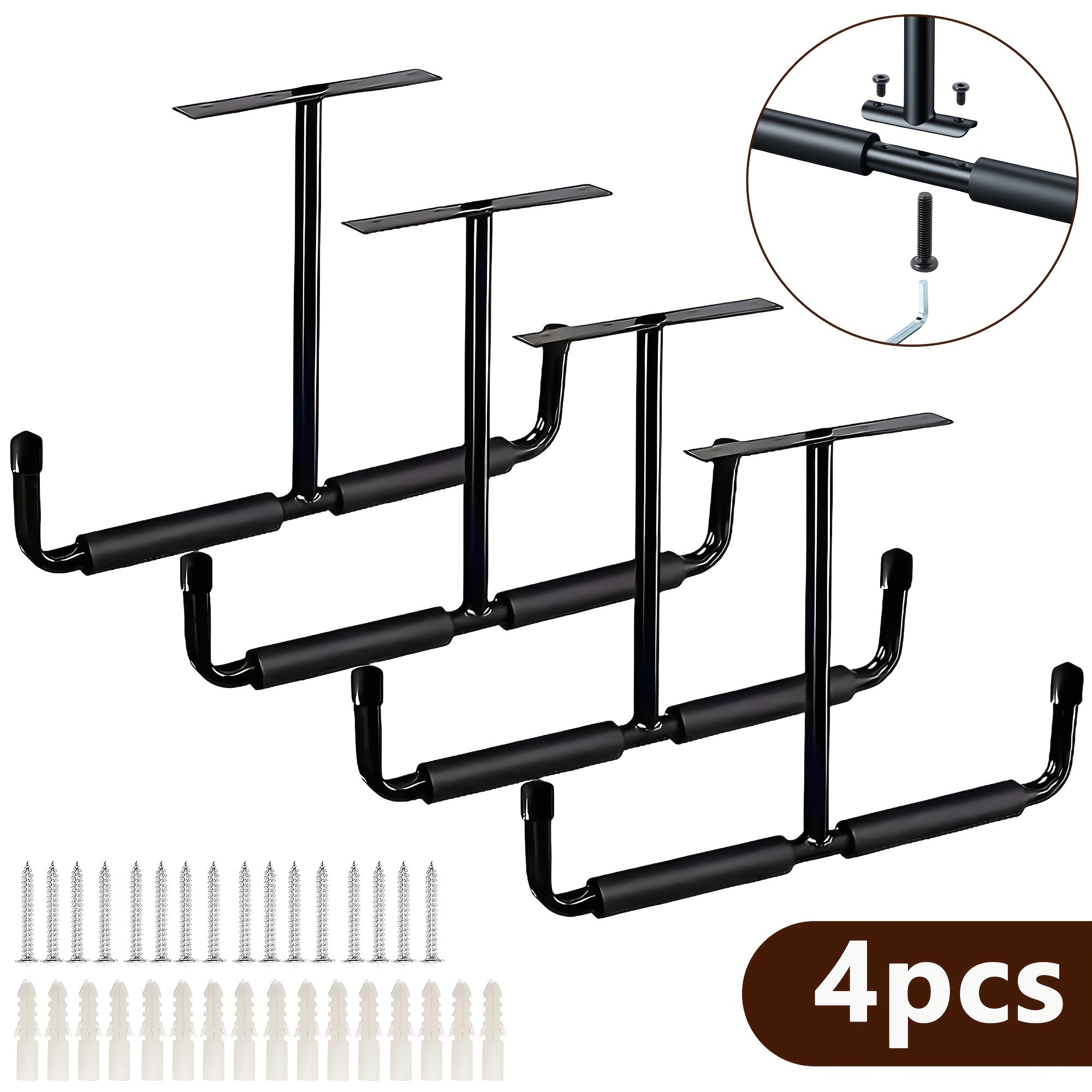 Heavy-Duty Ceiling Garage Storage Hook Rack ¨C Overhead Ladder Hanger with Anti-Slip Foam, Space-Saving Ceiling Mount for Ladders, Hoses & Tools, 2/4pcs