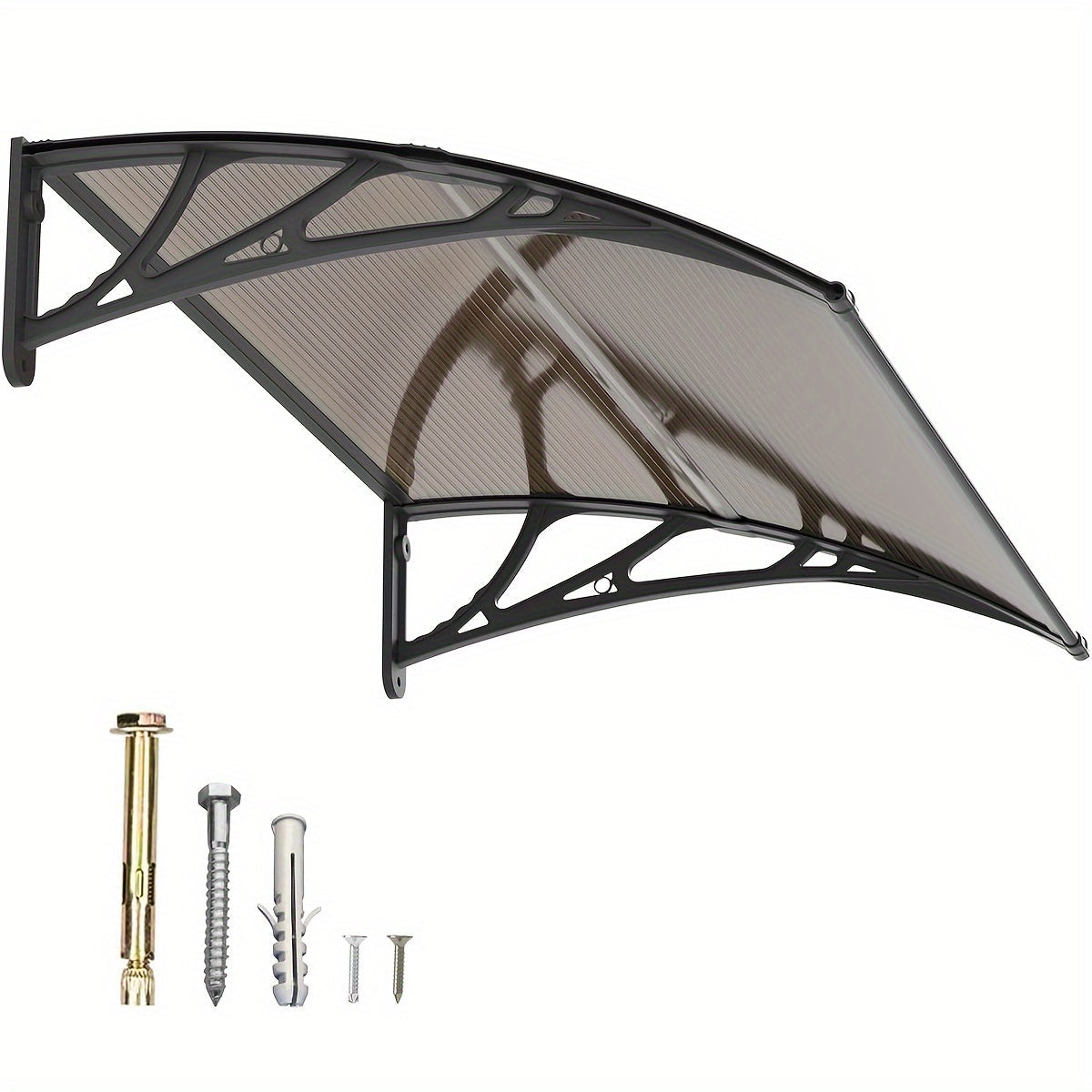 Polycarbonate Window Awning Door Canopy - UV Rain Snow Sun Protection Overhang for Doorways, Patio & Windows, Multiple Sizes, Black/Gray Bracket with Blue/Clear/Brown Board