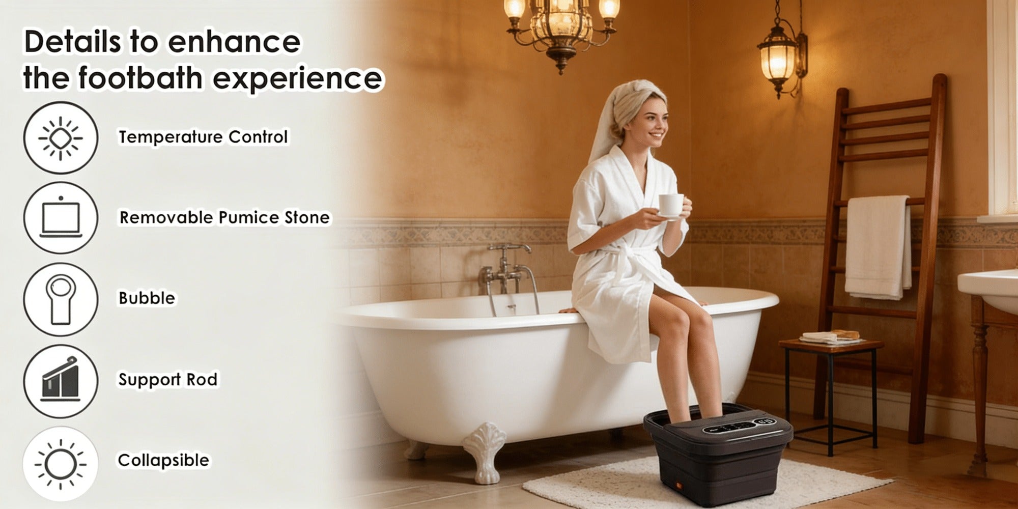 Foldable Foot Spa Bath Massager with Automatic Heating ¨C Temperature-Controlled Foot Soak Basin with Massage Rollers, Bubble Jets & Pedicure Kit, Collapsible Foot Bath for Home Relaxation & Gift