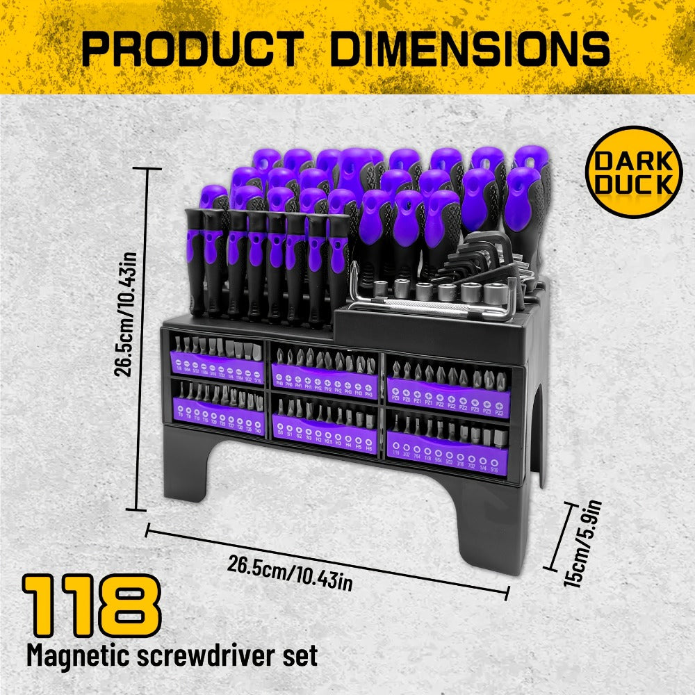 Magnetic Screwdriver Set 118pcs with Plastic Rack & Magnetic Tool Bowl, Chrome Vanadium Steel Multi-Size Precision Screwdriver Kit, Non-Slip Rubber Handle Tool Set for Electronics, DIY & Home Repair (Purple)